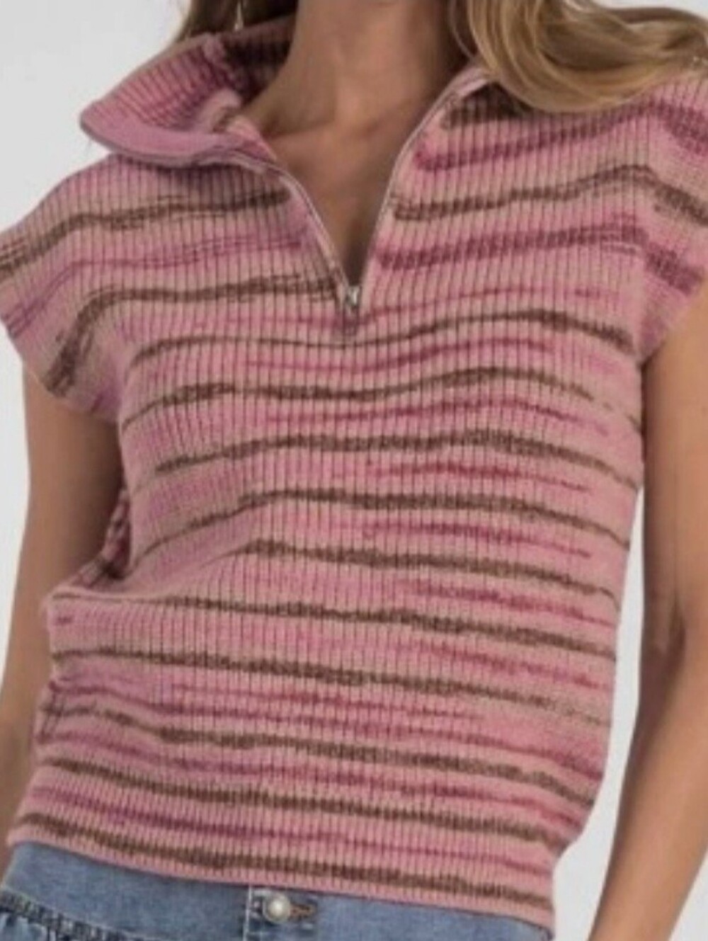Elan Pink And Brown Sleevless Collared Sweater Size Large